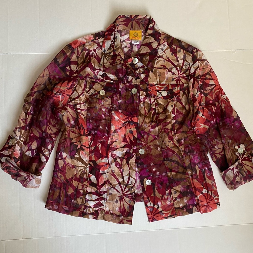 Ruby Rd. Button Front Shirt Jacket Floral Print Size 12